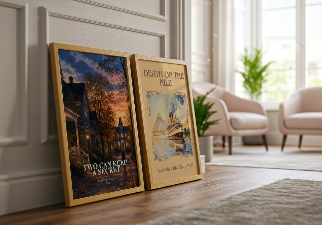 Two Can Keep a Secret watercolour print framed by window – literary home decor