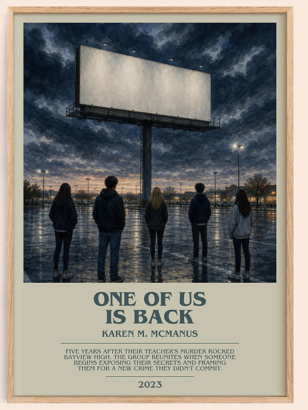One of Us Is Back bookish book poster by Karen M. McManus – framed literary art print