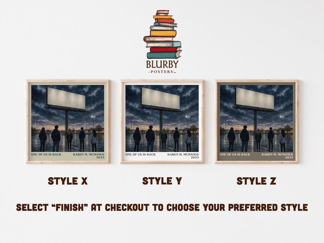 One of Us Is Back literary print in frame leaning in hallway – young adult wall art (mockup)