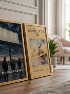 One of Us Is Back watercolour print framed by window – literary home decor