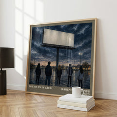 One of Us Is Back literary print framed by window – literary home decor