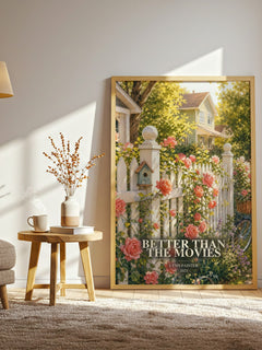 Better Than the Movies watercolour print in frame leaning in hallway – young adult wall art