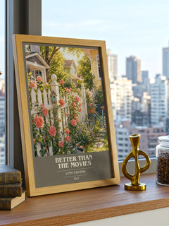 Better Than the Movies book cover print framed by window – literary home decor