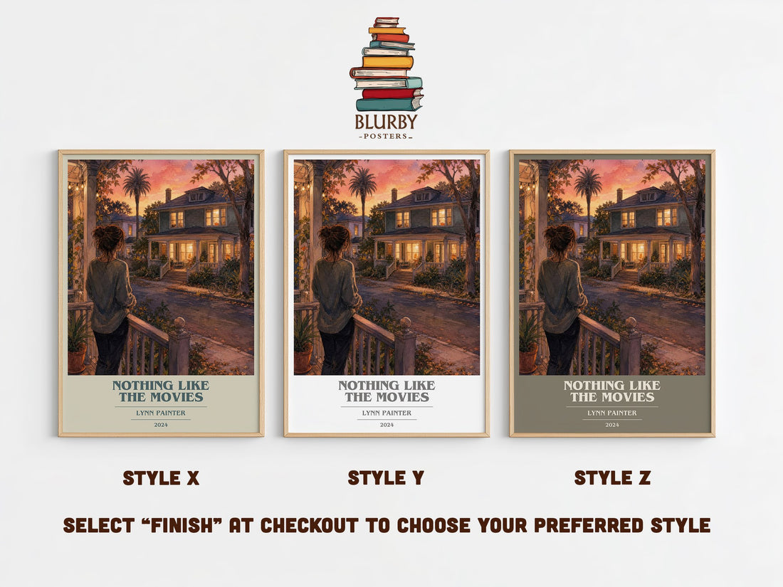 Nothing Like the Movies book cover print in frame leaning in hallway – romance wall art (mockup)