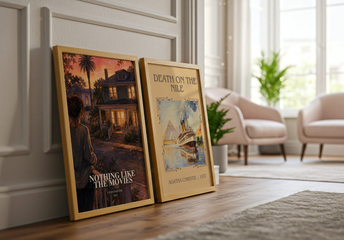 Nothing Like the Movies watercolour print framed by window – literary home decor