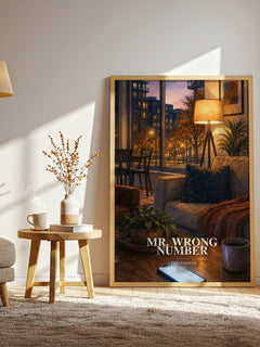 Mr. Wrong Number watercolour print in frame leaning in hallway – romance wall art