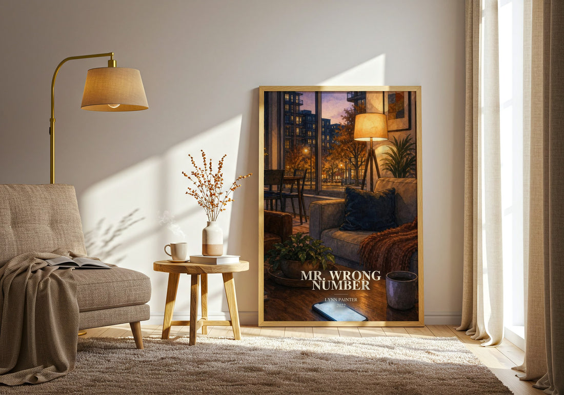 Mr. Wrong Number watercolour print in frame leaning in hallway – romance wall art