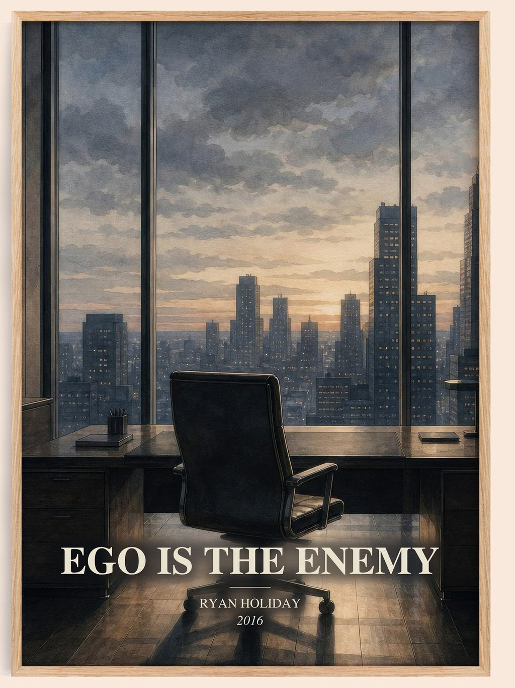 Ego is the Enemy watercolour book poster by Ryan Holiday – framed literary art print