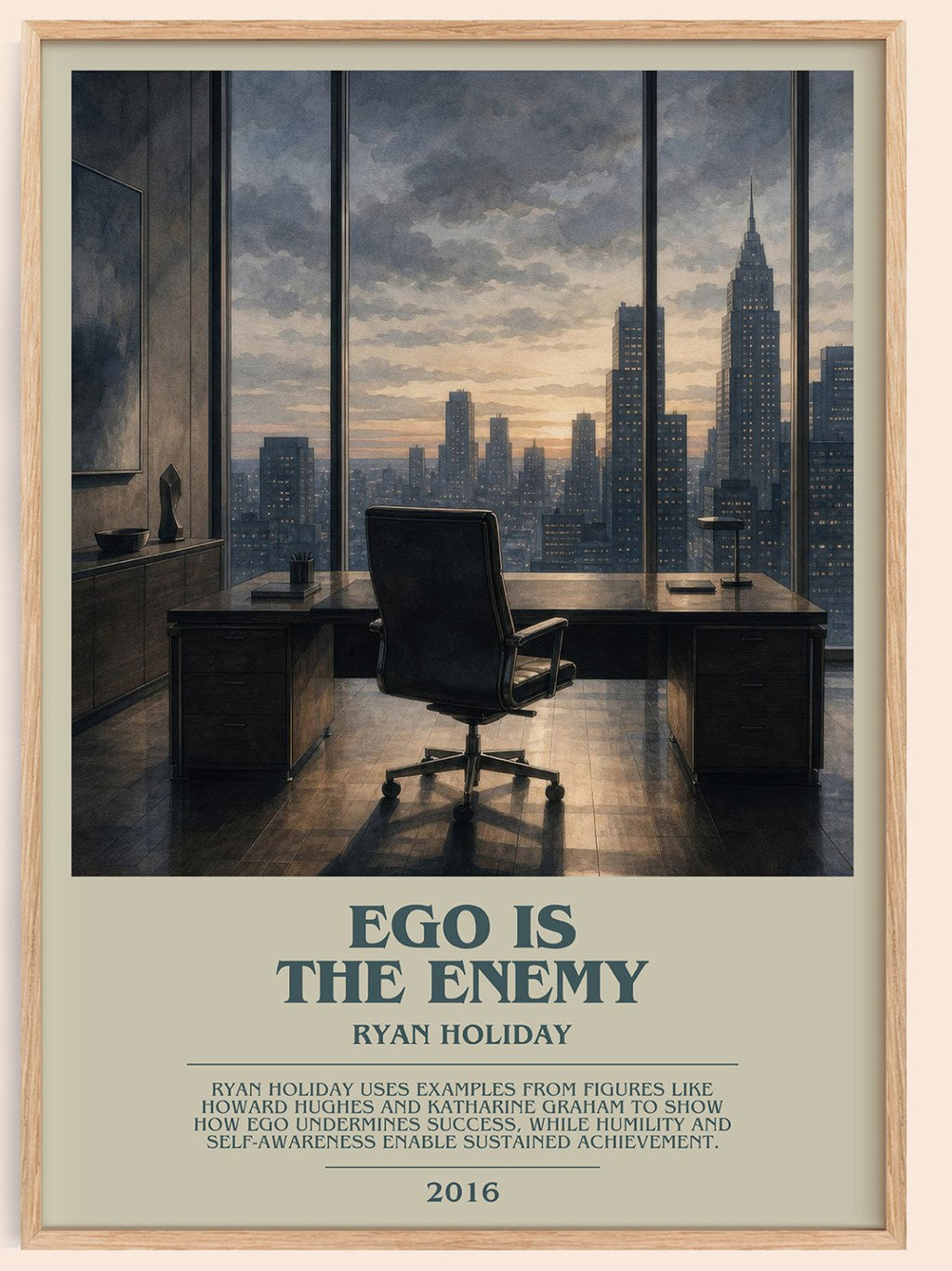 Ego is the Enemy bookish book poster by Ryan Holiday – framed literary art print