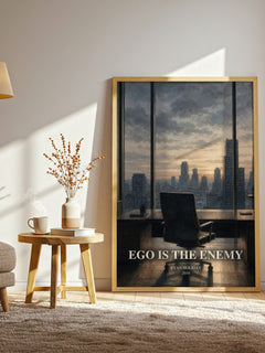 Ego is the Enemy watercolour print in frame leaning in hallway – philosophy wall art