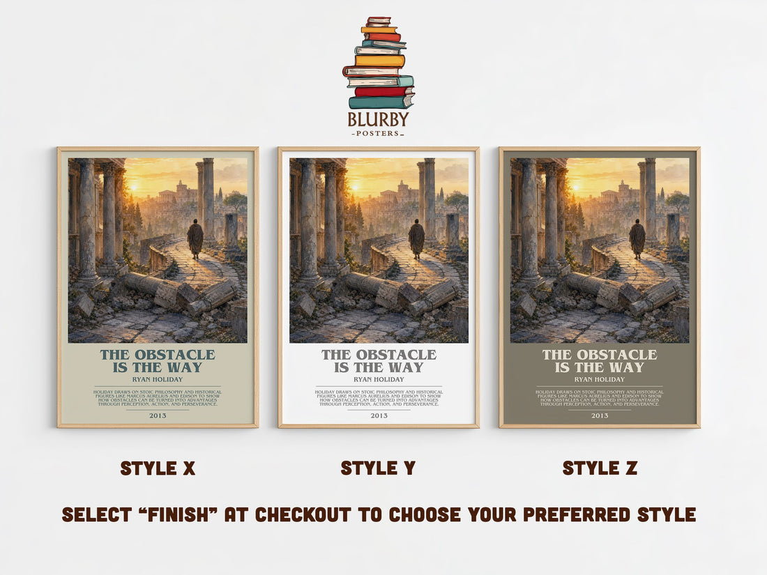 The Obstacle is the Way bookish print in frame leaning in hallway – philosophy wall art (mockup)