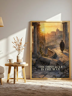 The Obstacle is the Way watercolour print in frame leaning in hallway – philosophy wall art