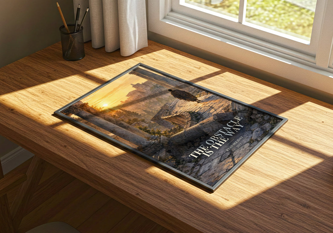 The Obstacle is the Way watercolour book poster framed on wall – philosophy wall art