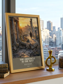 The Obstacle is the Way book cover print framed by window – literary home decor