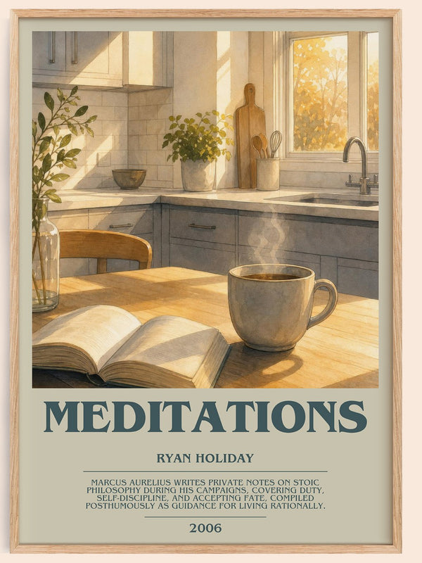 Meditations bookish book poster by Ryan Holiday – framed literary art print