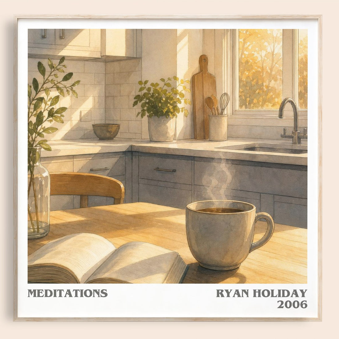 Meditations literary book poster by Ryan Holiday – framed literary art print