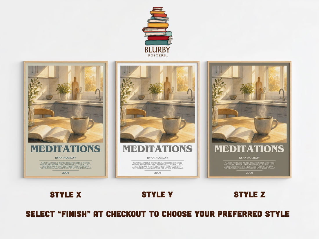 Meditations bookish print in frame leaning in hallway – philosophy wall art (mockup)