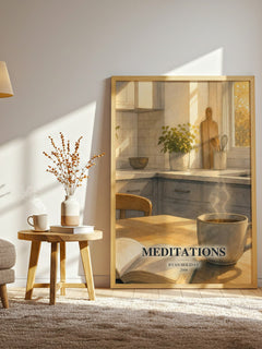 Meditations watercolour print in frame leaning in hallway – philosophy wall art