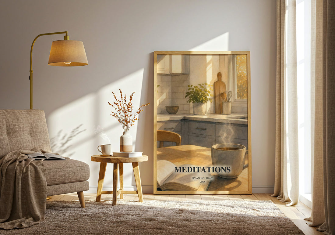 Meditations watercolour print in frame leaning in hallway – philosophy wall art