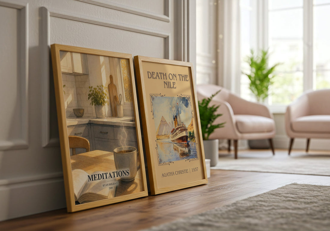 Meditations watercolour print framed by window – literary home decor