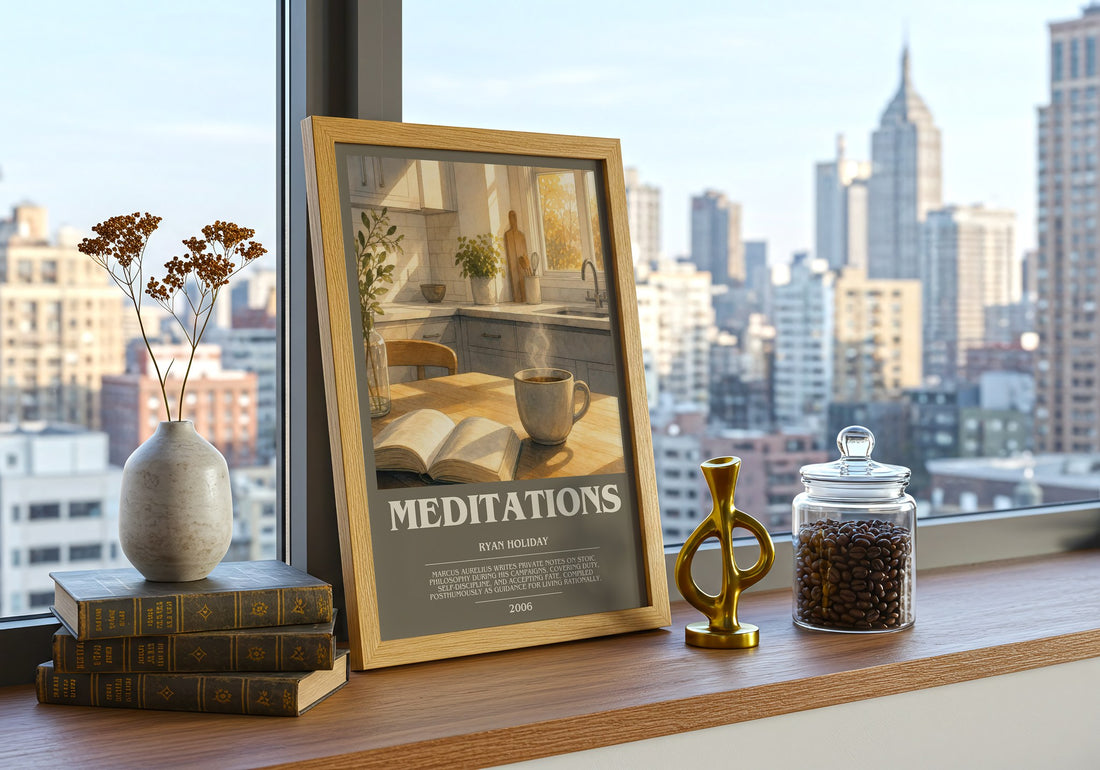 Meditations bookish print framed by window – literary home decor
