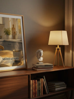 Meditations watercolour print on bookshelf – Ryan Holiday fan gift