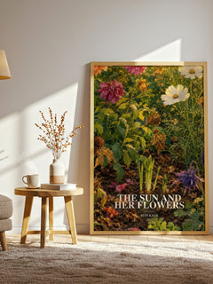 the sun and her flowers watercolour print in frame leaning in hallway – poetry wall art