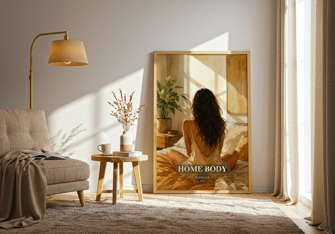 Home Body watercolour print in frame leaning in hallway – poetry wall art
