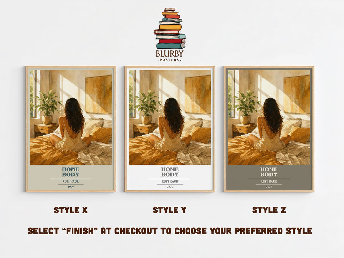 Home Body book cover print in frame leaning in hallway – poetry wall art (mockup)