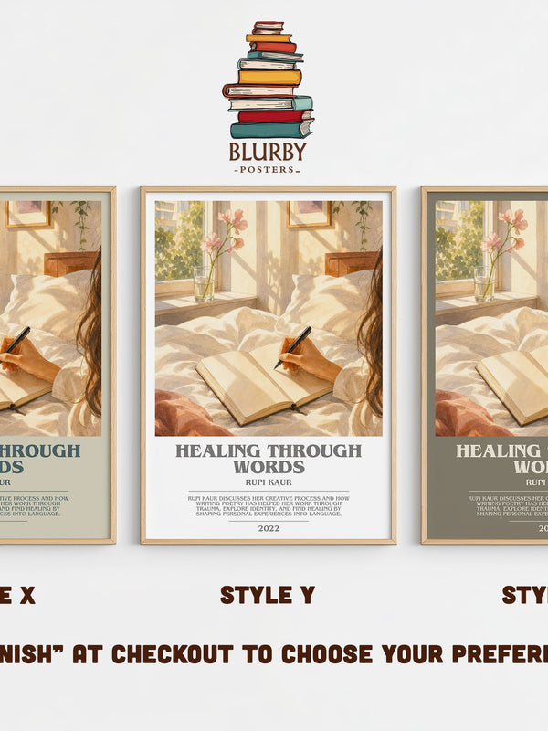 Healing Through Words bookish print in frame leaning in hallway – poetry wall art