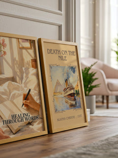 Healing Through Words watercolour print framed by window – literary home decor