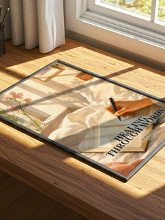 Healing Through Words watercolour book poster framed on wall – poetry wall art