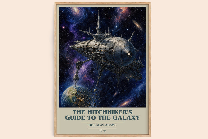 Hitchhiker's Guide to the Galaxy Book Cover Poster by Douglas Adams (Modern Minimalist style)