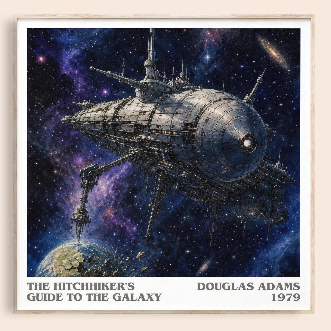 The Hitchhiker's Guide to the Galaxy literary book poster by Douglas Adams – framed literary art print