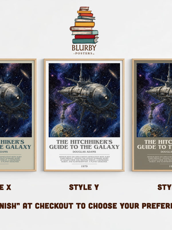 The Hitchhiker's Guide to the Galaxy bookish print in frame leaning in hallway – sci fi wall art