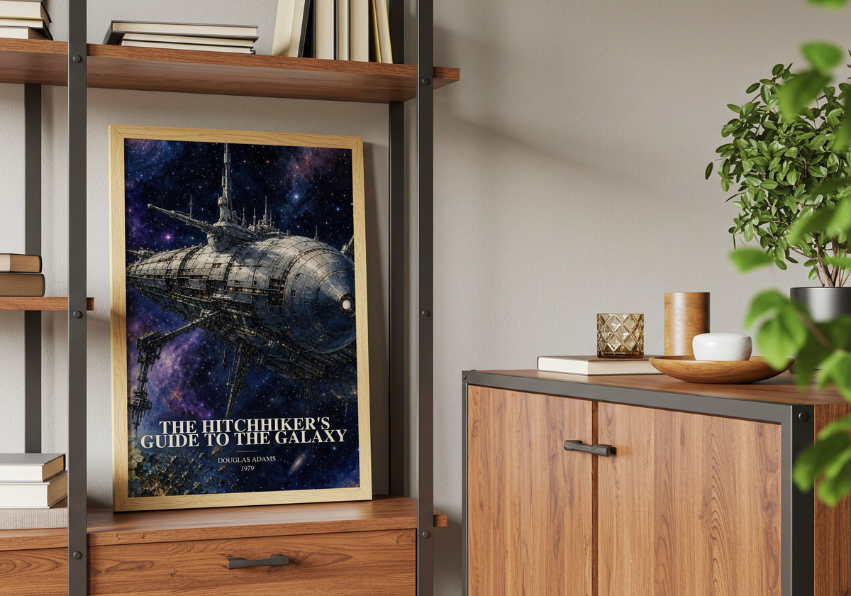 The Hitchhiker's Guide to the Galaxy book watercolour illustration paper finish options – matte satin gloss