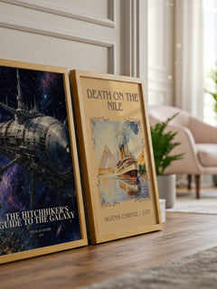 The Hitchhiker's Guide to the Galaxy watercolour print framed by window – literary home decor