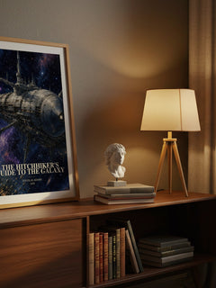 The Hitchhiker's Guide to the Galaxy watercolour print on bookshelf – Douglas Adams fan gift