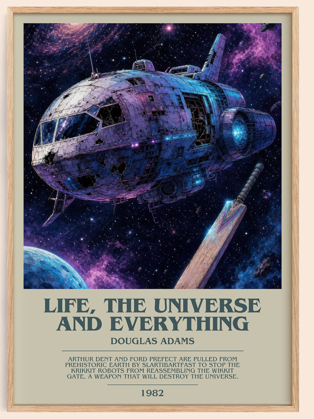 Life, the Universe and Everything bookish book poster by Douglas Adams – framed literary art print