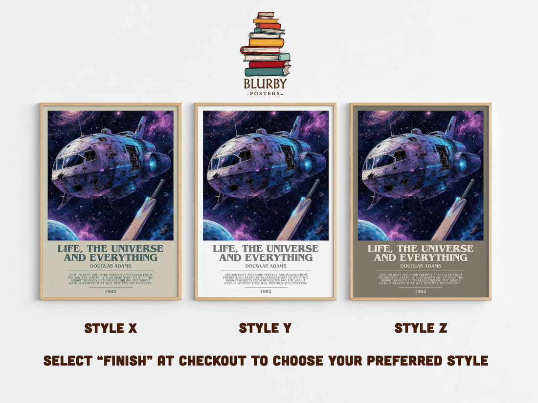 Life, the Universe and Everything bookish print in frame leaning in hallway – sci fi wall art (mockup)