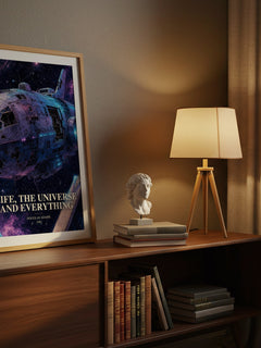 Life, the Universe and Everything watercolour print on bookshelf – Douglas Adams fan gift
