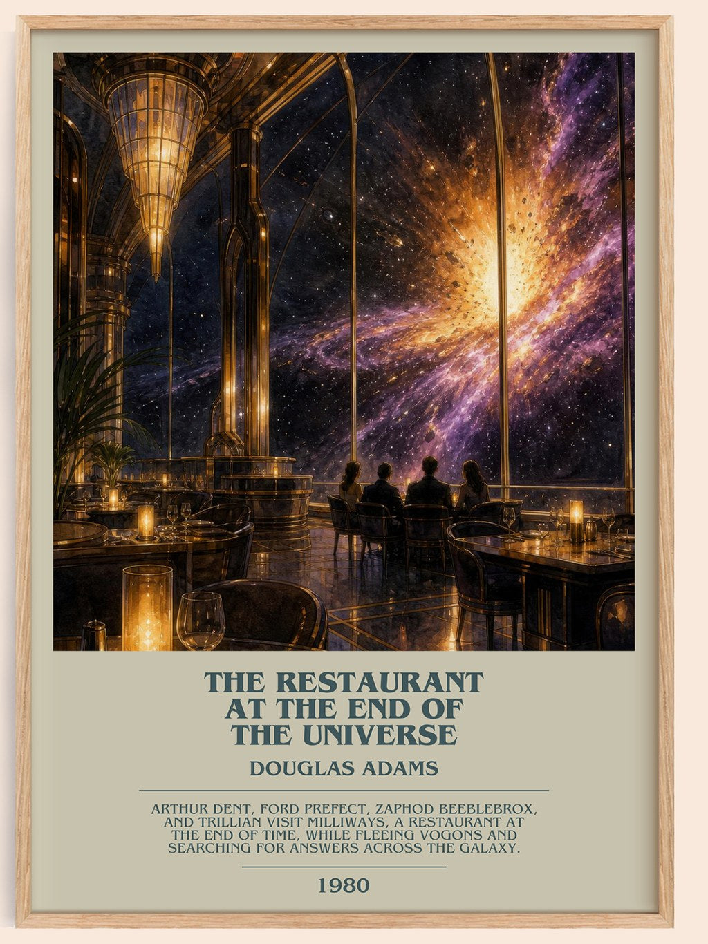 The Restaurant at the End of the Universe bookish book poster by Douglas Adams – framed literary art print