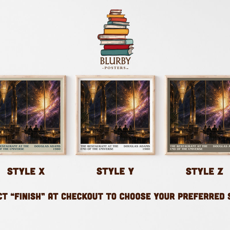 The Restaurant at the End of the Universe literary print in frame leaning in hallway – sci fi wall art