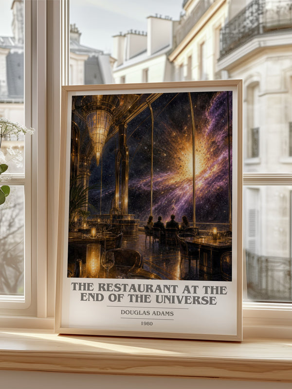 The Restaurant at the End of the Universe book cover poster colour and style options – Douglas Adams book art