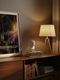 The Restaurant at the End of the Universe watercolour print on bookshelf – Douglas Adams fan gift
