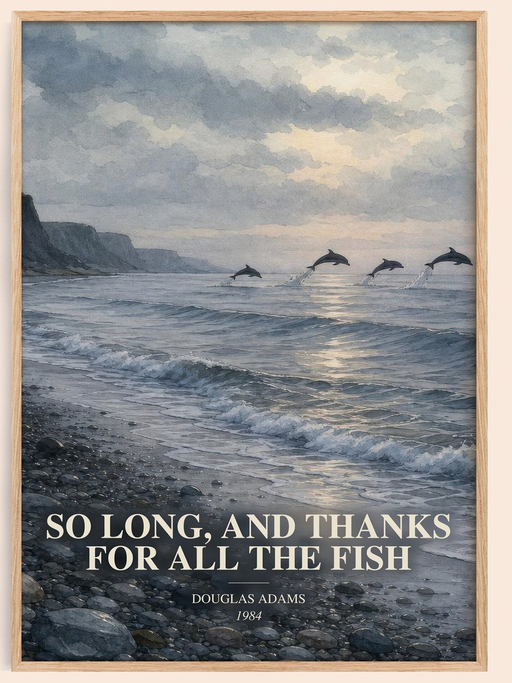 So long, and thanks for all the fish watercolour book poster by Douglas Adams – framed literary art print