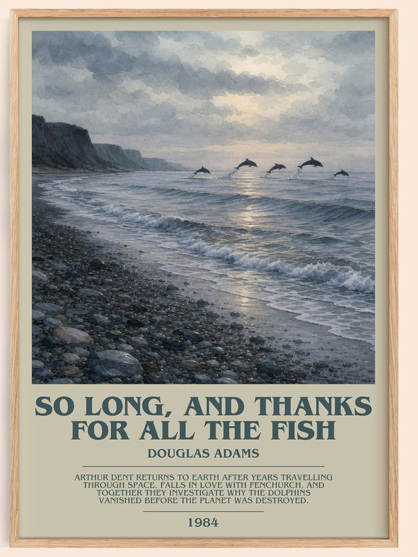 So long, and thanks for all the fish bookish book poster by Douglas Adams – framed literary art print