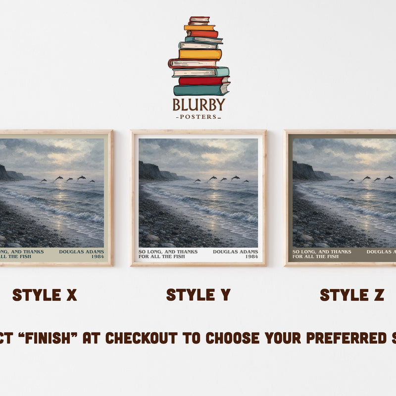 So long, and thanks for all the fish literary print in frame leaning in hallway – sci fi wall art