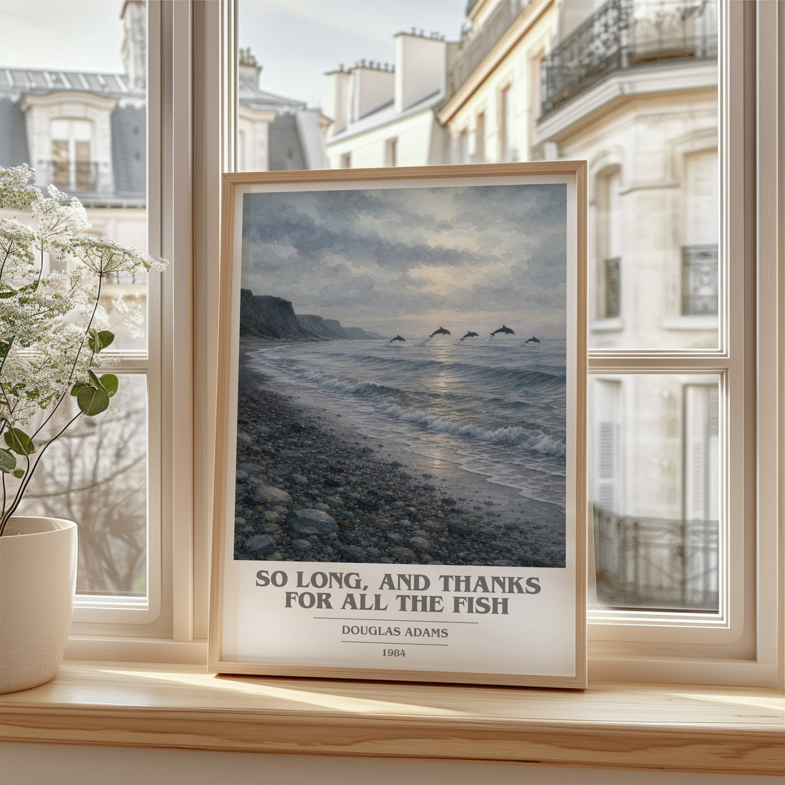 So long, and thanks for all the fish book cover poster colour and style options – Douglas Adams book art (mockup)