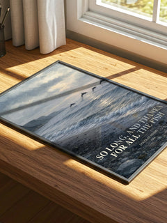 So long, and thanks for all the fish watercolour book poster framed on wall – sci fi wall art